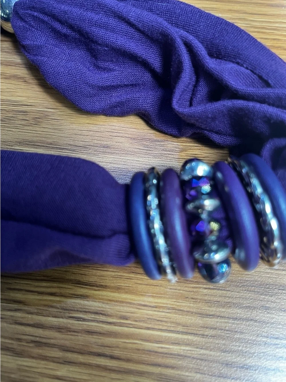 Purple Scarf Necklace with Decorative Cross Pendant